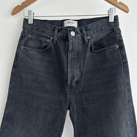 Agolde Jeans Womens 26 Black Fade High Rise Pinch Waist Straight 90s Button Fly - Picture 5 of 13